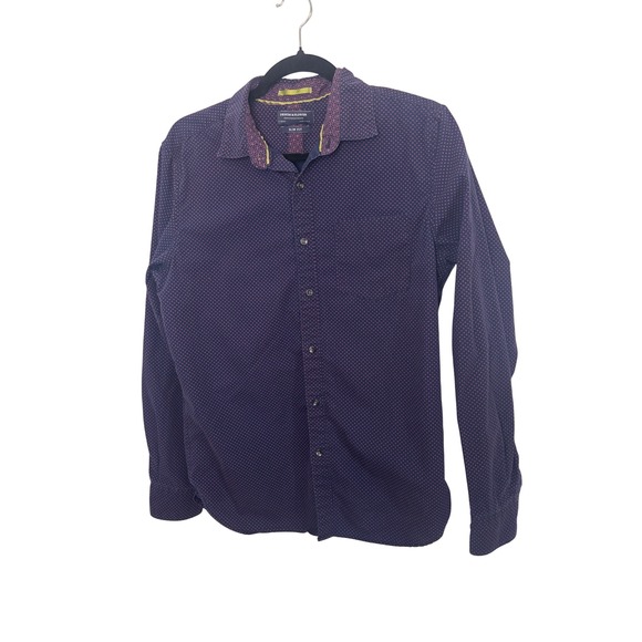 Denim & Flower Other - Denim & Flower Mens Slim Fit Navy Blue Pink Micro Dot Cotton Button Up Shirt M